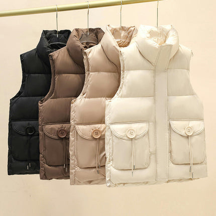 Women's Winter Puffer Vest Stand Collar Sleeveless Short Coat with Pockets