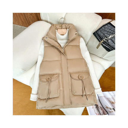 Women's Winter Puffer Vest Stand Collar Sleeveless Short Coat with Pockets