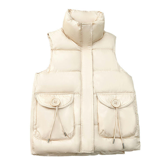 Women's Winter Puffer Vest Stand Collar Sleeveless Short Coat with Pockets