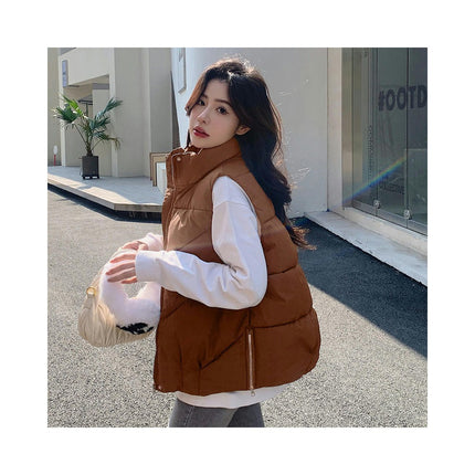 Womens Puffer Vest Stand Collar Sleeveless Zip Up Jacket Outwear