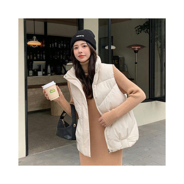 Womens Puffer Vest Stand Collar Sleeveless Zip Up Jacket Outwear