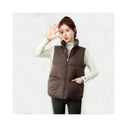Women's Cropped Puffer Vest Stand Collar Sleeveless Jacket Winter Padded Coat