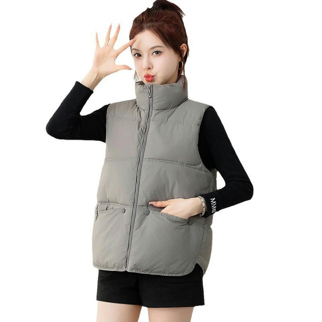 Women's Cropped Puffer Vest Stand Collar Sleeveless Jacket Winter Padded Coat