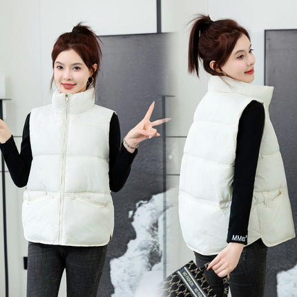 Women's Cropped Puffer Vest Stand Collar Sleeveless Jacket Winter Padded Coat