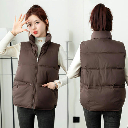 Women's Cropped Puffer Vest Stand Collar Sleeveless Jacket Winter Padded Coat