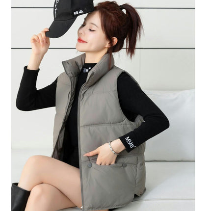 Women's Cropped Puffer Vest Stand Collar Sleeveless Jacket Winter Padded Coat