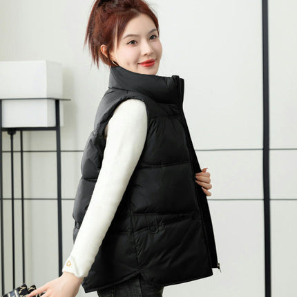 Women's Cropped Puffer Vest Stand Collar Sleeveless Jacket Winter Padded Coat