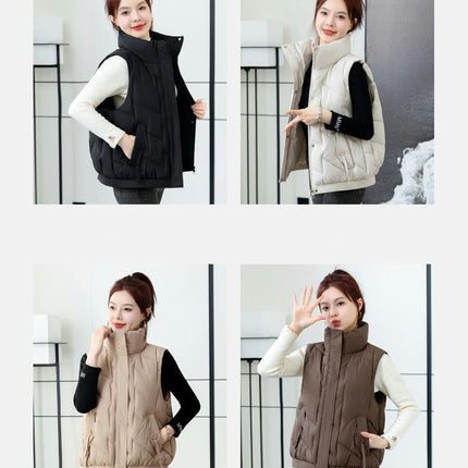 Women's Zip Up Puffer Vest Stand Collar Sleeveless Padded Short Outerwear