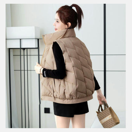 Women's Zip Up Puffer Vest Stand Collar Sleeveless Padded Short Outerwear