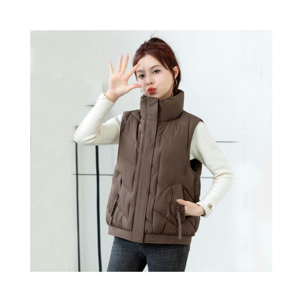 Women's Zip Up Puffer Vest Stand Collar Sleeveless Padded Short Outerwear