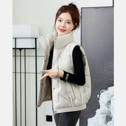 Women's Zip Up Puffer Vest Stand Collar Sleeveless Padded Short Outerwear