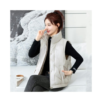 Women's Zip Up Puffer Vest Stand Collar Sleeveless Padded Short Outerwear