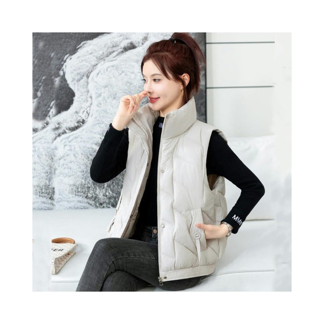 Women's Zip Up Puffer Vest Stand Collar Sleeveless Padded Short Outerwear