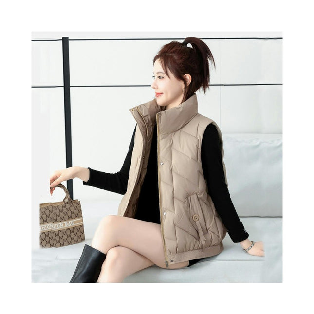 Women's Zip Up Puffer Vest Stand Collar Sleeveless Padded Short Outerwear
