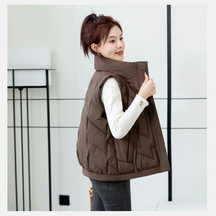 Women's Zip Up Puffer Vest Stand Collar Sleeveless Padded Short Outerwear