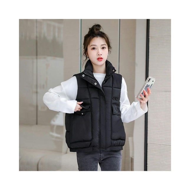Womens Puffer Vest Zip Up Stand Collar Sleeveless Padded Coat with Pockets