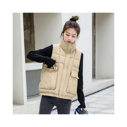 Womens Puffer Vest Zip Up Stand Collar Sleeveless Padded Coat with Pockets