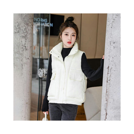 Womens Puffer Vest Zip Up Stand Collar Sleeveless Padded Coat with Pockets