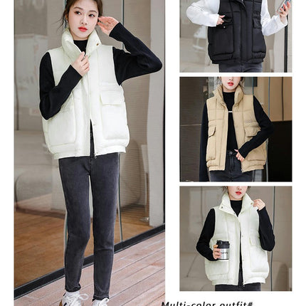 Womens Puffer Vest Zip Up Stand Collar Sleeveless Padded Coat with Pockets