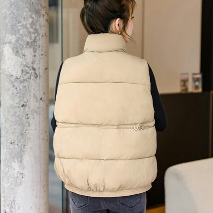 Womens Puffer Vest Zip Up Stand Collar Sleeveless Padded Coat with Pockets