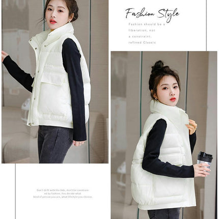 Womens Puffer Vest Zip Up Stand Collar Sleeveless Padded Coat with Pockets