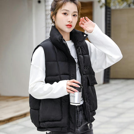 Womens Puffer Vest Zip Up Stand Collar Sleeveless Padded Coat with Pockets