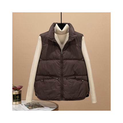 Womens Zip Up Winter Puffer Vest Stand Collar Sleeveless Padded Jacket Coat