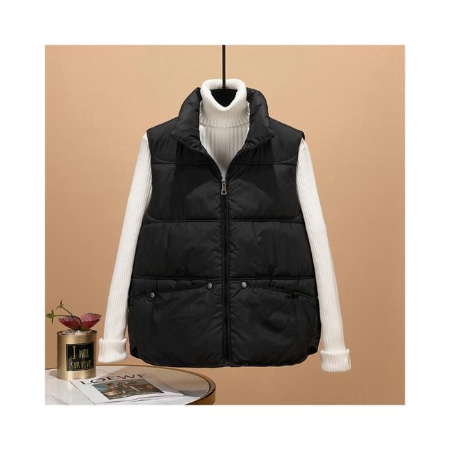 Womens Zip Up Winter Puffer Vest Stand Collar Sleeveless Padded Jacket Coat
