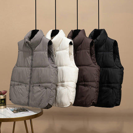 Womens Zip Up Winter Puffer Vest Stand Collar Sleeveless Padded Jacket Coat