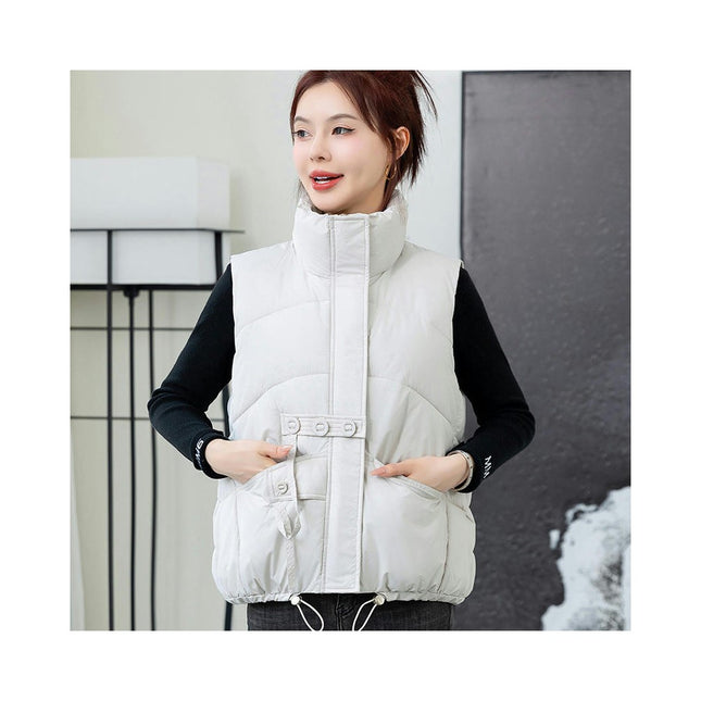 Womens Stand Collar Puffer Vest Zip Up Sleeveless Padded Jacket Coat with Pockets