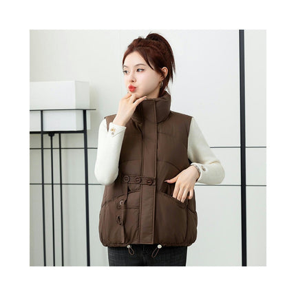 Womens Stand Collar Puffer Vest Zip Up Sleeveless Padded Jacket Coat with Pockets
