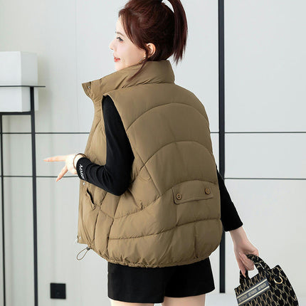 Womens Stand Collar Puffer Vest Zip Up Sleeveless Padded Jacket Coat with Pockets