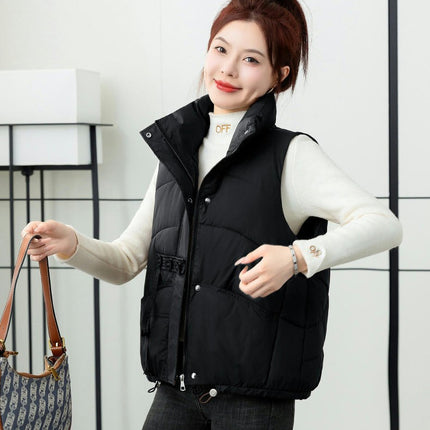 Womens Stand Collar Puffer Vest Zip Up Sleeveless Padded Jacket Coat with Pockets