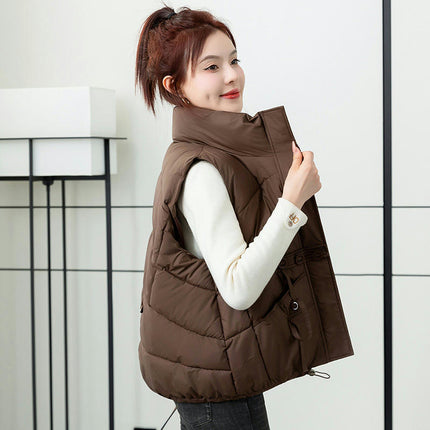 Womens Stand Collar Puffer Vest Zip Up Sleeveless Padded Jacket Coat with Pockets