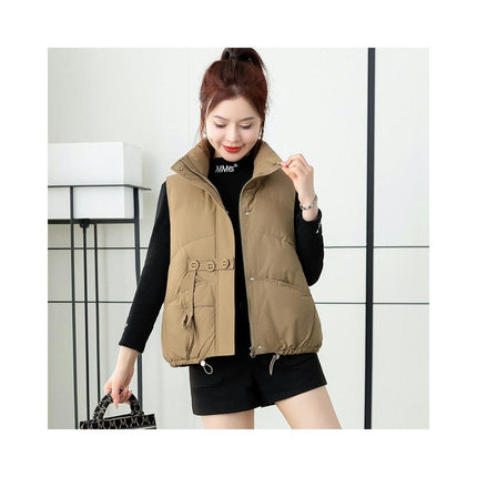 Womens Stand Collar Puffer Vest Zip Up Sleeveless Padded Jacket Coat with Pockets