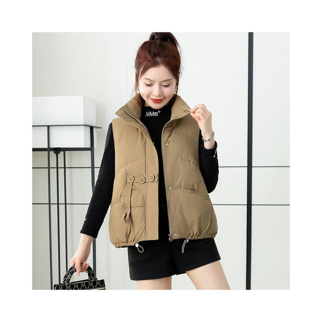 Womens Stand Collar Puffer Vest Zip Up Sleeveless Padded Jacket Coat with Pockets