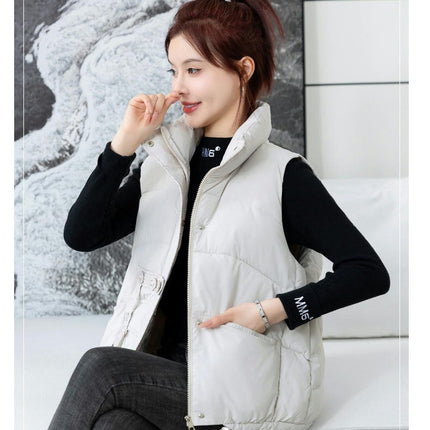 Womens Stand Collar Puffer Vest Zip Up Sleeveless Padded Jacket Coat with Pockets