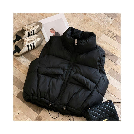 Women's Cropped Puffer Vest Sleeveless Stand Collar Outerwear Warm Padded Gilet