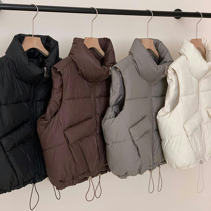 Women's Cropped Puffer Vest Sleeveless Stand Collar Outerwear Warm Padded Gilet