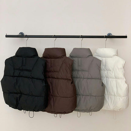 Women's Cropped Puffer Vest Sleeveless Stand Collar Outerwear Warm Padded Gilet