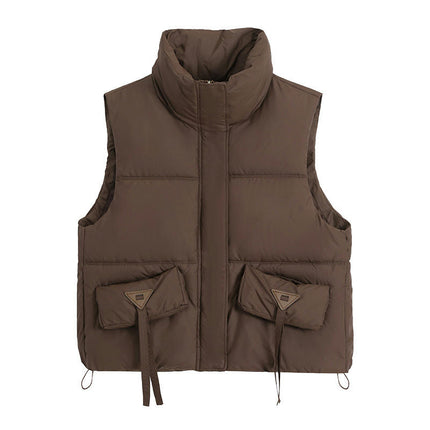 Womens Cropped Puffer Vest Stand Collar Sleeveless Padded Gilet Coats