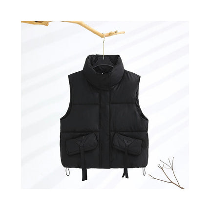 Womens Cropped Puffer Vest Stand Collar Sleeveless Padded Gilet Coats