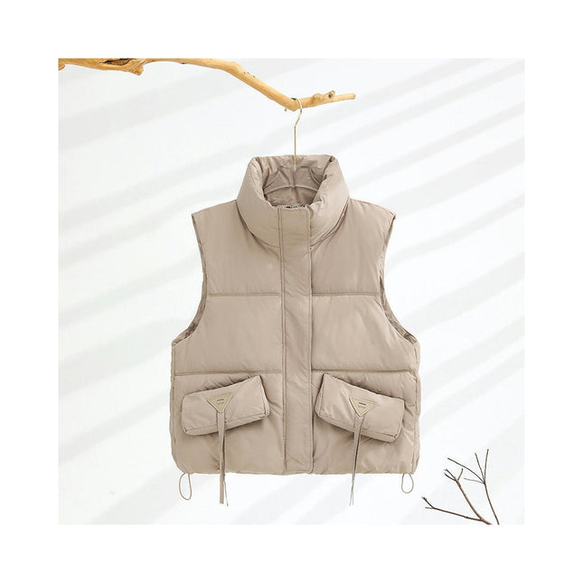 Womens Cropped Puffer Vest Stand Collar Sleeveless Padded Gilet Coats