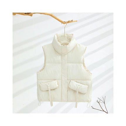 Womens Cropped Puffer Vest Stand Collar Sleeveless Padded Gilet Coats