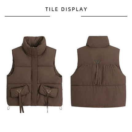 Womens Cropped Puffer Vest Stand Collar Sleeveless Padded Gilet Coats
