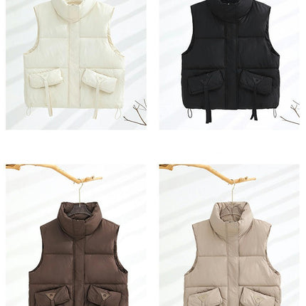 Womens Cropped Puffer Vest Stand Collar Sleeveless Padded Gilet Coats