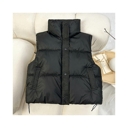 Womens Cropped Puffer Vest Stand Collar Sleeveless Gilet Padded Jacket