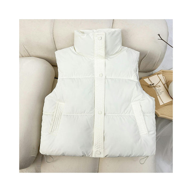 Womens Cropped Puffer Vest Stand Collar Sleeveless Gilet Padded Jacket