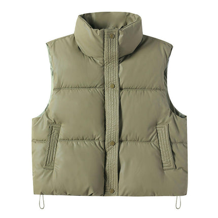 Womens Cropped Puffer Vest Stand Collar Sleeveless Gilet Padded Jacket