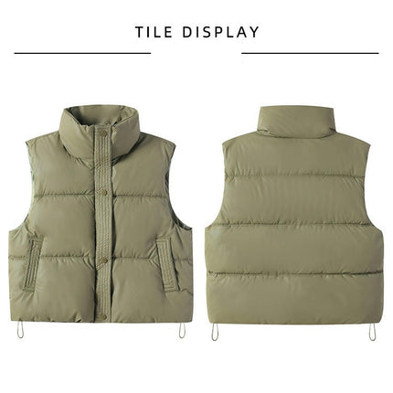 Womens Cropped Puffer Vest Stand Collar Sleeveless Gilet Padded Jacket